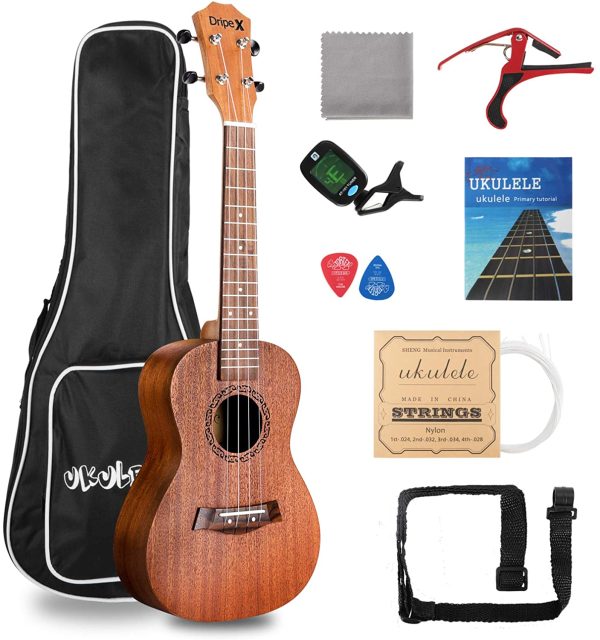 Dripex Concert Ukulele 23 Inch with Beginner Kit (Ukulele Bag, Tuner, Strap, Capo, Clean Cloth, Spare String, Ukulele Picks and Instruction Manual) - Image 3