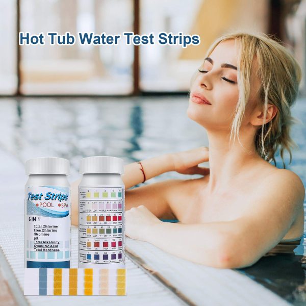 100 Pcs Hot Tub Test Strips,6 in 1 Test Strips Kit-Swimming Pool Spa Chemicals Test Strips for Rapid Measurement of Residual Chlorine in Water PH Total Hardness Alkalinity for Hot Tubs - Image 5