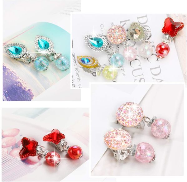 Hifot 7 Pairs Clip-on Earrings No Pierced Design Earrings Dress up Princess Jewelry Accessories for Girls Kids Toddler - Image 2