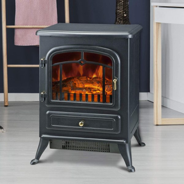 HOMCOM Freestanding Electric Fire Place Indoor Heater Glass View Log Wood Burning Effect Flame Portable Fireplace Stove 1800W MAX - Image 6