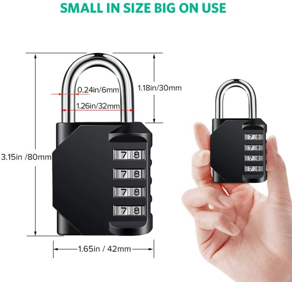 Padlock, BeskooHome Code Padlock, Gym Padlock, 4 Digit Outdoor Waterproof Resettable Combination Padlock for School Gym Locker, Shed, Cabinet, Tool Box, Garage, Gate, (1 Pack Black) - Image 3