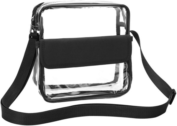 Clear Crossbody Messenger Shoulder Bag with Adjustable Strap, Concert Stadium Approved Transparent Purse Clear Bag for Women Men, Waterproof & Black - Image 3