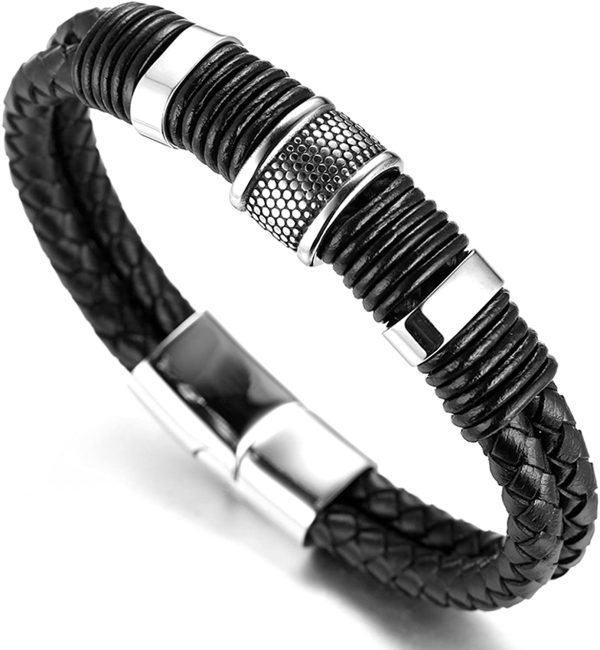 HALUKAKAH ?? Solo ?? Men's Genuine Leather Titanium Bracelet Black & Silver 8.46"(21.5cm) with Free GIftbox - Image 7