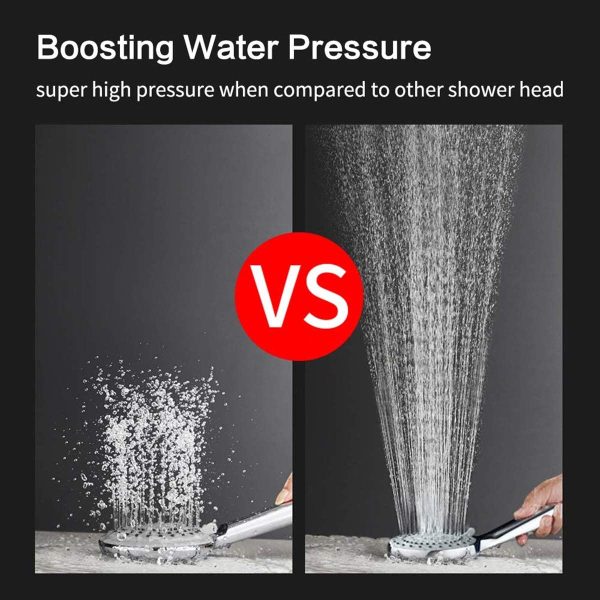 High Pressure Shower Head, Universal Handheld Shower Double Boost Pressure Design for Low Water Pressure 4 Spray - Image 4