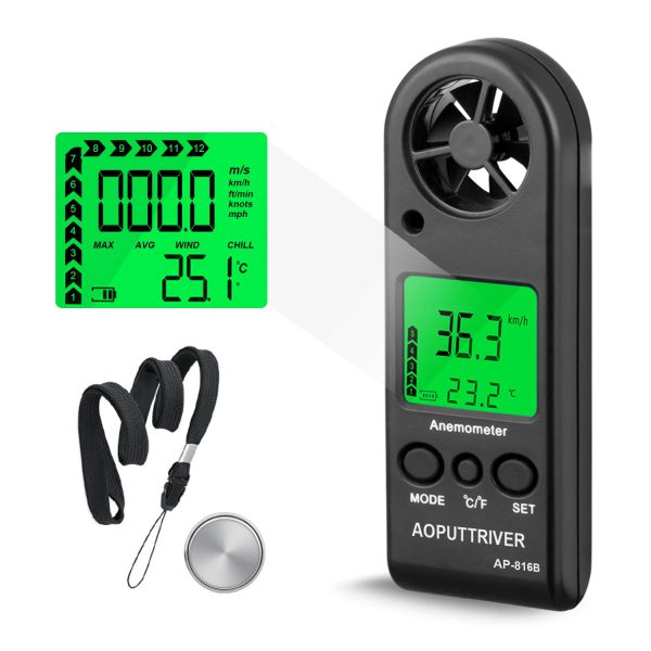 Digital Anemometer Handheld Wind Speed Meter for Measuring Wind Speed, Temperature and Max/Average/Current, High Precision, Measuring for Windsurfing Sailing Fishing Outdoor Activities-AP-816B(Black) - Image 6