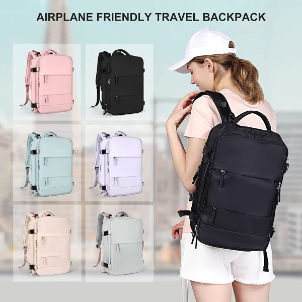 Large Travel Backpack Women, Carry On Backpack,Hiking Backpack Waterproof Outdoor Sports Rucksack Casual Daypack School Bag Fit 14 Inch Laptop with USB Charging Port Shoes Compartment - Image 4