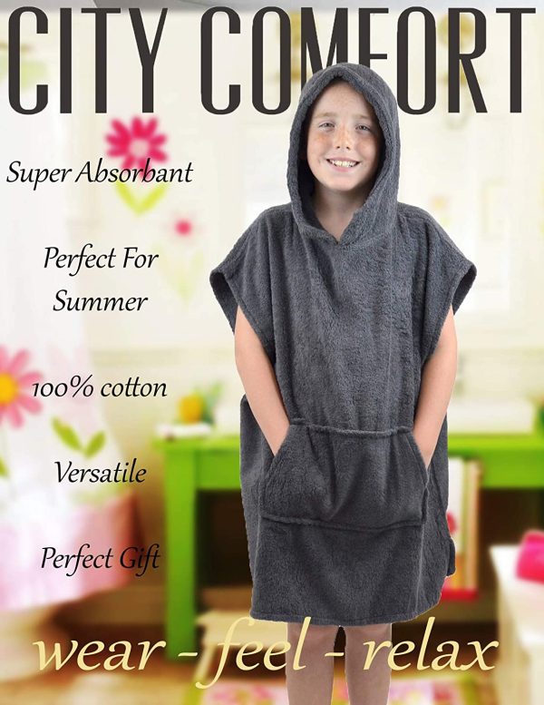 CityComfort Kids Hooded Towel Poncho | 100% Cotton Changing Robe with Pockets | Boys And Girls Hooded Towelling Poncho, Ideal for Holidays, Swimming, Surfing, Beach, Bathing