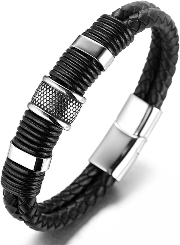 HALUKAKAH ?? Solo ?? Men's Genuine Leather Titanium Bracelet Black & Silver 8.46"(21.5cm) with Free GIftbox - Image 6