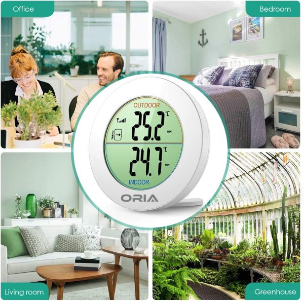 ORIA Indoor Outdoor Thermometer, Wireless Temperature Monitor, Digital LCD Thermometer with Remote Sensor, Outdoor Arrow Trends (??C/??F), Min/Max Value, Tabletop and wall-mounted design for Home