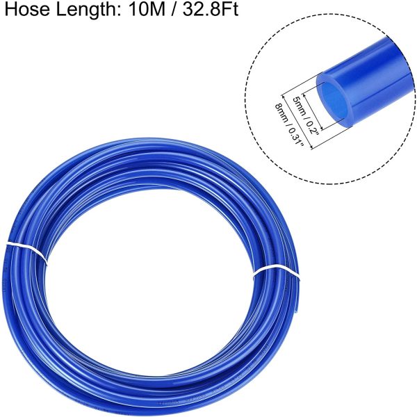 Pneumatic 8mm OD Polyurethane PU Air Hose Tubing Kit 10 Meters Blue with 16 Pcs Push to Connect Fittings