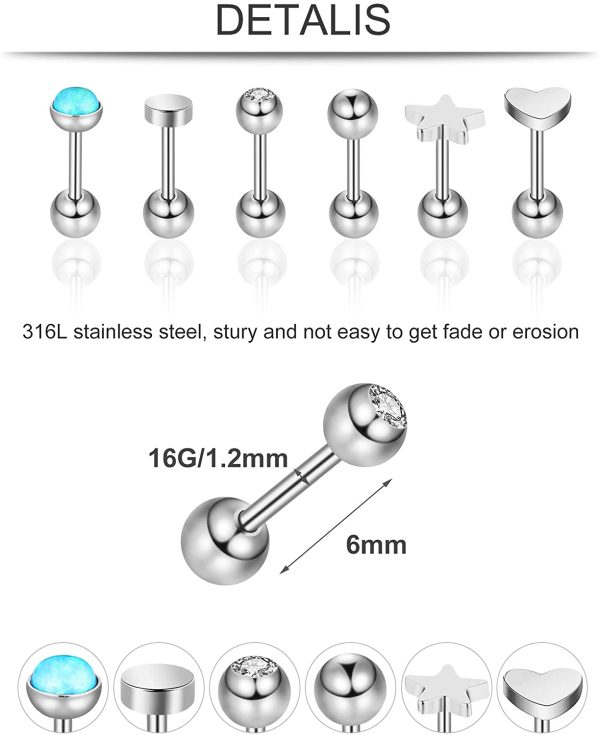 Hicarer 24 Pieces 16G Stud Earrings Stainless Steel Ear Piercing Jewelry Cartilage Earring Set for Women Girls Favors (Spherical Earring Backs) - Image 2