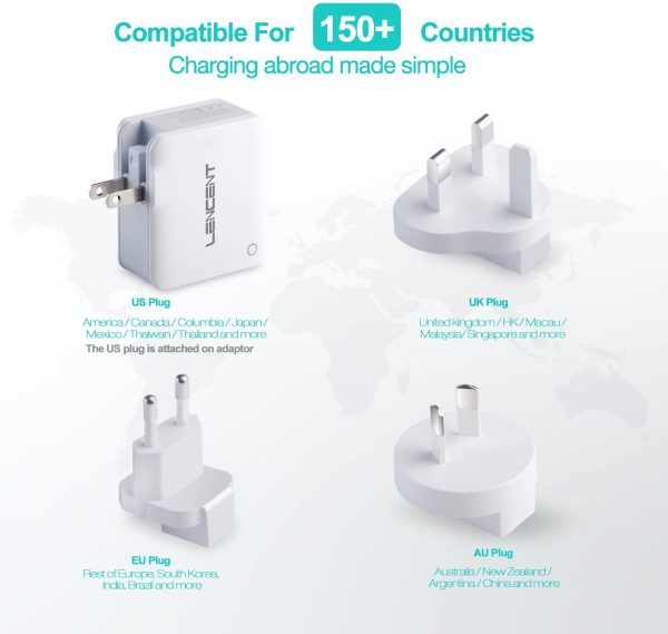 LENCENT USB Charger Plug, 4-Port USB Universal Travel Adaptor Plug, 22W/5V 4.4A Wall Charger with UK/USA/EU/AUS Worldwide Travel Charger Adapter for iPhone, iPad, Android, Tablets and More