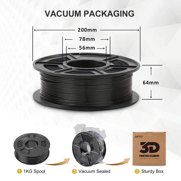 JAYO PLA+ 3D Printer Filament, PLA Plus Filament 1.75mm, Dimensional Accuracy +/- 0.02 mm, 1kg Spool (2.2 lbs), PLA+ Black - Image 4