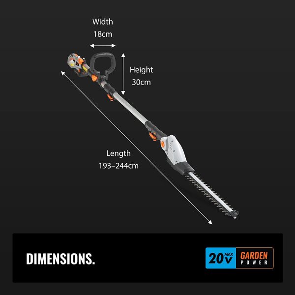 Cordless Pole Hedge Trimmer with 20V MAX Battery, Charger, Shoulder Strap & Blade Cover - Includes Dual Action Laser Cut Blades, 135?? Adjustable Head & Extendable Reach - 3.8kg - Image 6