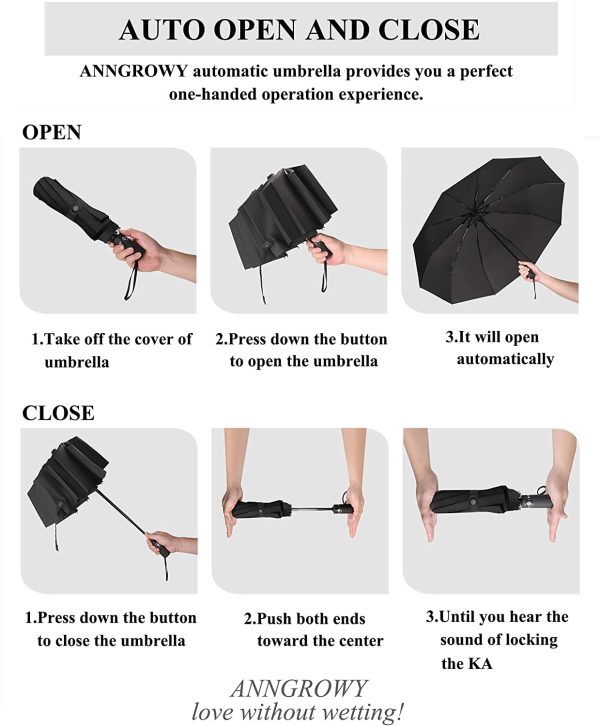 Compact Umbrella Windproof Travel Folding Umbrellas, Storm-Proof UP to 87 mp/h, 210T Teflon Coated Fast-Drying, Auto Open Close Foldable Umbrella, Portable Lightweight Umbrella Men's Ladies (Black) - Image 8