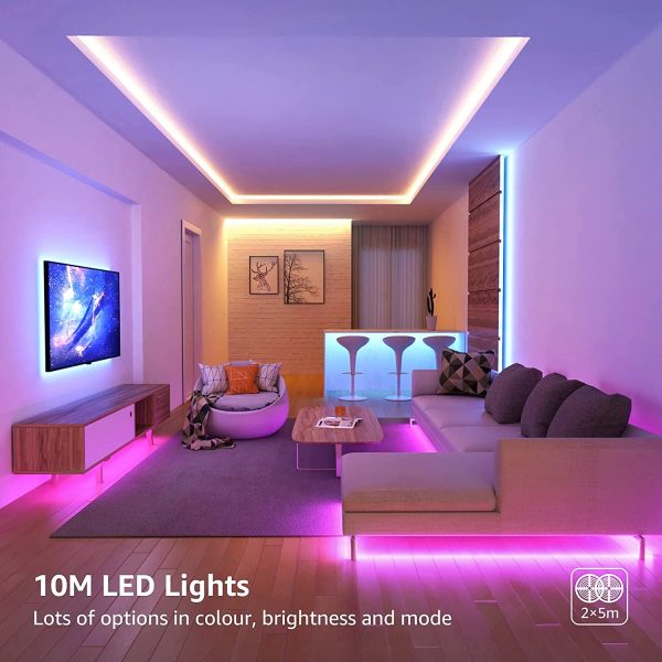 10M LED Strip Lights with Remote, Dimmable, RGB Colour Changing, Stick-on LED Lights for Bedroom, Kitchen, Room Decoration (2 x 5M, 300 Bright 5050 LEDs) - Image 6