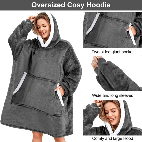 Hoodie Blanket, Super Soft Warm Wearable Blanket, Comfortable Giant Pocket Hoodie, Soft Plush Blanket Hoodie Fits All - Kids Men Women Friends - Image 2