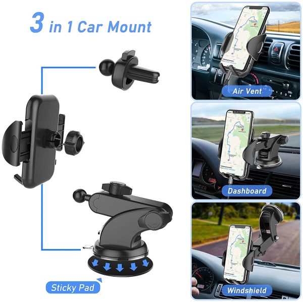 Blukar Car Phone Holder, Universal Car Phone Mount Cradle - 3 in 1 Super Stable for Car Dashboard/Windscreen/Air Vent - One Button Release and 360?? Rotation for All 4.7 to 6.7 inch Smartphones - Image 2