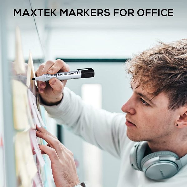 Maxtek Whiteboard Pens Markers All Black Dry Erase Pens for Office,Schools,Home,12pcs Pack - Image 3