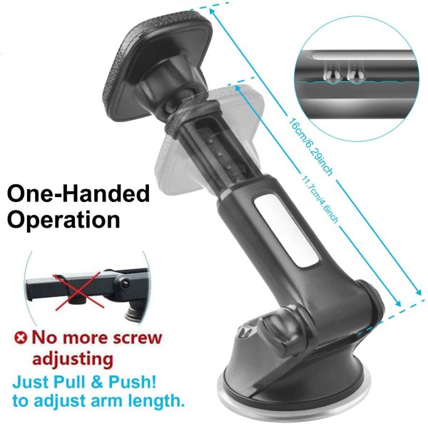 Magnetic Phone Car Mount, APPS2Car Universal Dashboard Windscreen Industrial-Strength Suction Cup Car Phone Mount Holder with Adjustable Telescopic Arm, 6 Strong Magnets for All Cell Phones - Image 3