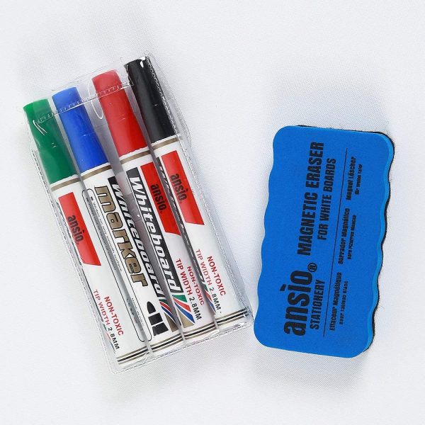 Dry Wipe Whiteboard Marker Pen Set with Magnetic Eraser - Image 2