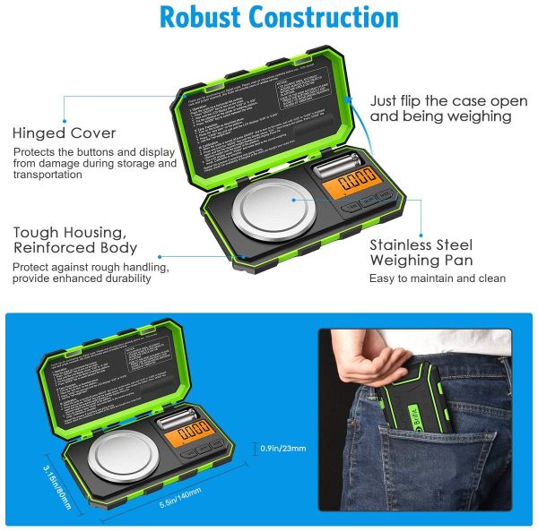 Digital Pocket Scale, 20g/0.001g Milligram Scale, Portable Jewelry Scale with 20g Calibration Weights and Tweezers, High Precision Scale with Tare and PCS Features for Chiristmas Green - Image 8
