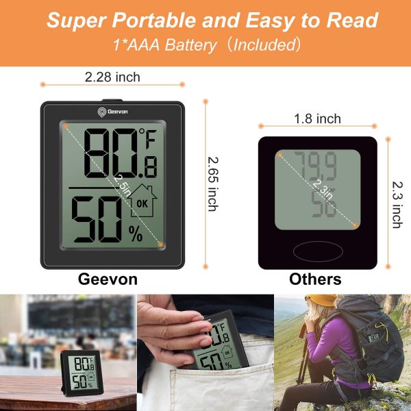 Geevon Digital Thermometer Indoor Hygrometer Humidity Indicator with Battery, Mini Temperature Monitor for Home Office - Image 2