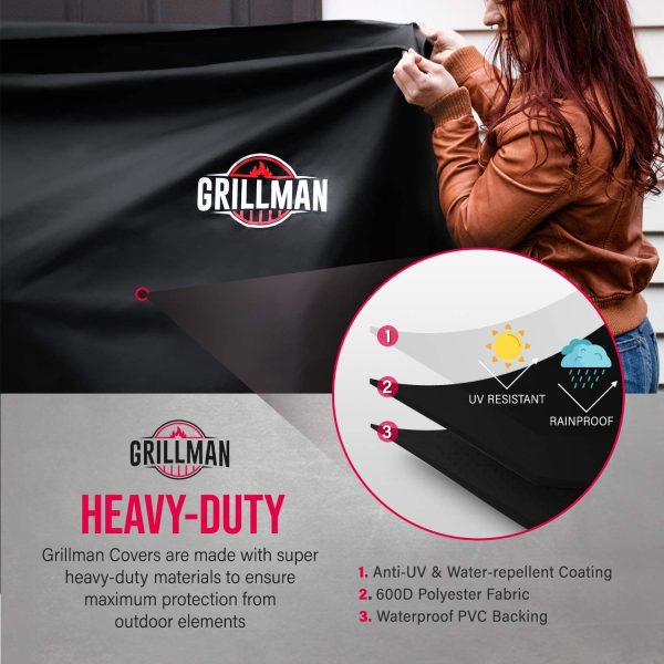 Grillman Premium BBQ Grill Cover, Heavy-Duty Gas Barbecue Cover for Weber, Brinkmann, Char Broil etc. Rip-Proof, UV & Waterproof (76 L x 66 W x 109 H cm, Black) - Image 4