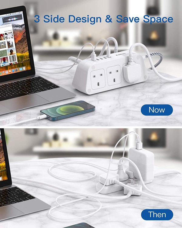 Extension Lead with USB Slots??6 Way Outlets 5 USB(5A, 1 USB- C and 4 USB-A Port) with 1.8M Braided Extension cord, 3250W Overload Protection??Security Surge Protection Plug Extension Socket - Image 5