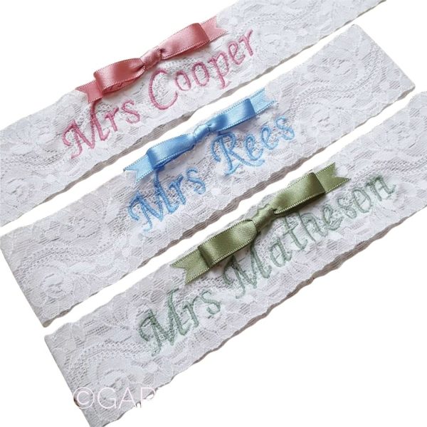 Personalised wedding garter, Mrs garter, Any text, Any colour