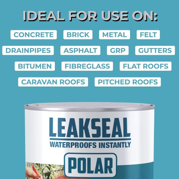 Polar Premium Leak Seal Black Paint - 2 x 500ml - Instant Waterproof Roof Sealant - Ideal for Leaks, Cracks & Roof Repair - Concrete, Brick, Metal, Drainpipes & Gutters - Easy to Apply - Image 4