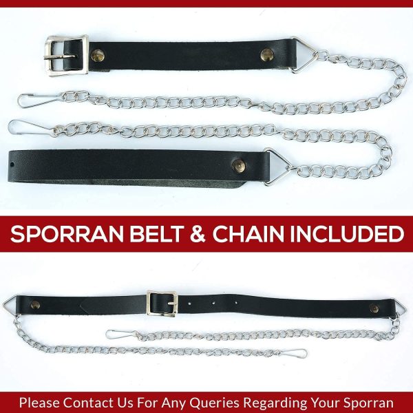 MajesticUK Black Kilt Sporran Leather Chain Belt with 3 Tassels - Image 2