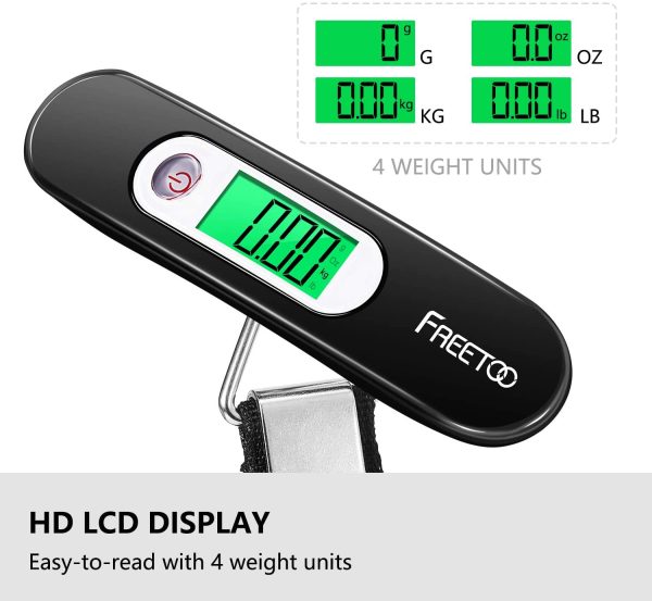 FREETOO Portable Digital Luggage Scale Hanging Suitcase Scale with Tare Function 110 lb/ 50KG Capacity Black