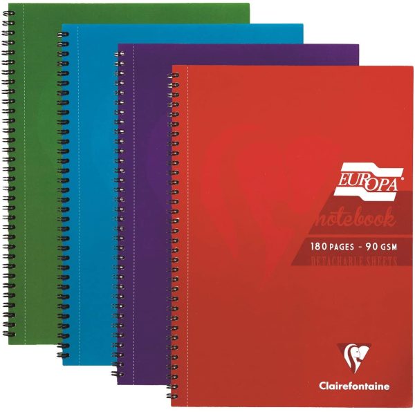 Europa - Ref 5804Z Wirebound Notebooks, Hardwearing Bright and Glossy Covers, 180 Lined Sheets, A4 size and Micro-Perforated Pages, Pack of 4 Assorted Colours - Image 2