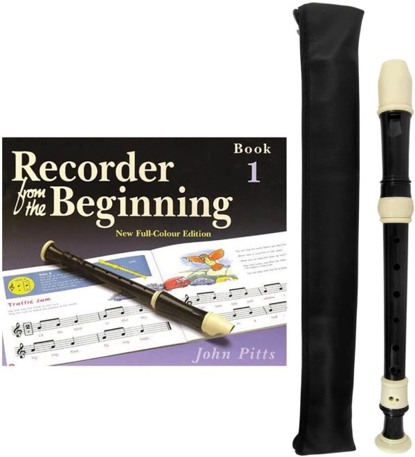 Tiger REC4-PACK School Recorder Pack, Descant Soprano Recorder and Recorder From the Beginning Book One, Black and Ivory