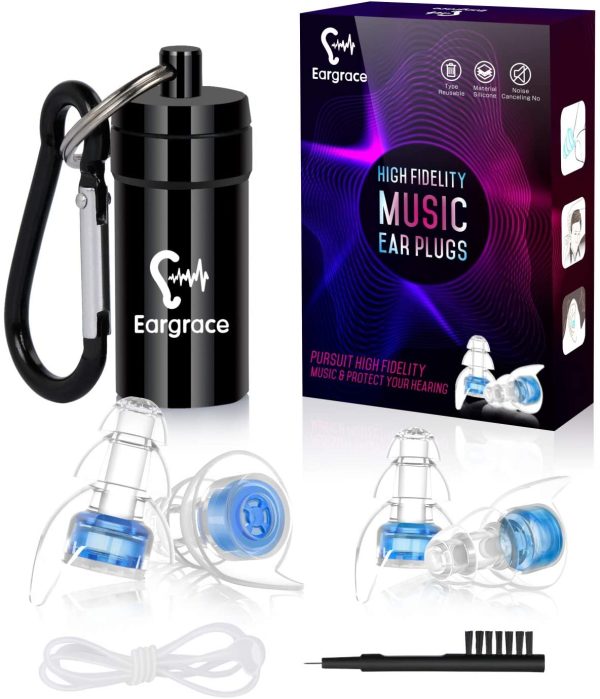 High Fidelity Concert Ear Plugs, Eargrace 2 Pairs Hearing Protection Noise Reduction Musicians Ear Plugs with Aluminum Carry Case for Musicians, DJ, Festival and Loud Events(NRR 23dB) - Image 3