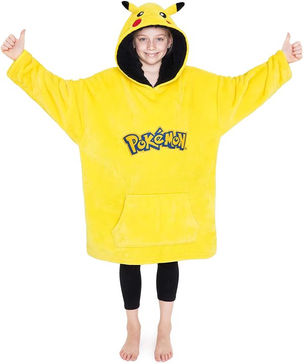 Pokemon Hoodie for Boys, Pikachu Oversized Blanket Hoodie Kids, Fleece Poncho - Image 6