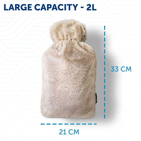 KEPLIN 2 Litre Hot Water Bottle with Cosy Fluffy Cover Premium Faux Fur Bag Large 2L (Brown) - Image 6