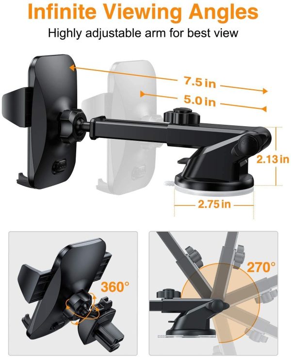 Car Phone Holder, [Master Anti-Vibration] Mobile Phone Mount for Car, [Strong Suction] Universal Dashboard Windscreen Vent Handsfree Stand Cradle, Compatible with iPhone 13 12 Samsung, Black - Image 9