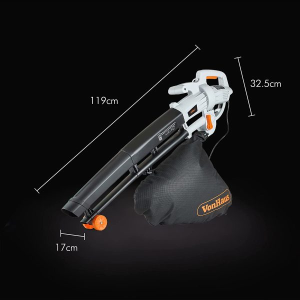 VonHaus 3 in 1 Leaf Blower - 3000W Garden Vacuum & Mulcher - 35 Litre Collection Bag, 10:1 Shredding Ratio, Automatic Mulching Compacts Leaves in Bag with 10m Cable - Image 7