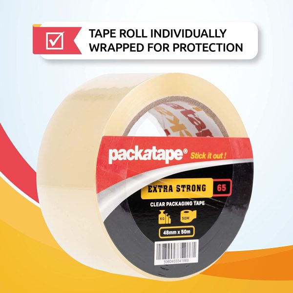 Packatape [Extra Strong] Clear Packaging Tape 48mm x 50m Single Roll Ideal for Parcel, Packing, Packaging, Moving, Storage Cardboard Boxes - Image 3