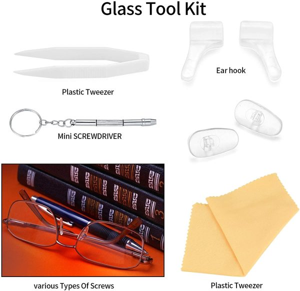 Eyeglasss Sunglass Glasses Repair Tool Kit Set, Spectacles Repair Kit with Mini Screwdriver, Screws Nut, Silicone Nose Pads, Glasses Cloth, Tweezer - 500 Pcs - Image 3