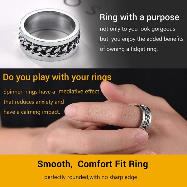 PROSTEEL Mens Cool Spinner Ring Cuban Link Ring, Stainless Steel/Gold Plated/Black (Send Gift Box) - Image 4