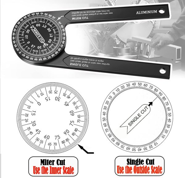 Miter Saw Protractor Angle Finder Tool, 7 Inch Aluminum Metal Professional Mitre Protractor, Miter Gauge for Inside Outside Corner, Skirting Woodworking, Crown Molding, Carpenter, Plumber - Image 2