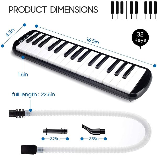 CAHAYA Melodica Instrument 32 Key FDA Approved Piano Style Portable with Double Plastic Flexible Long Pipe, Short Mouthpieces and Carrying Bag, CY0050-1 - Image 8