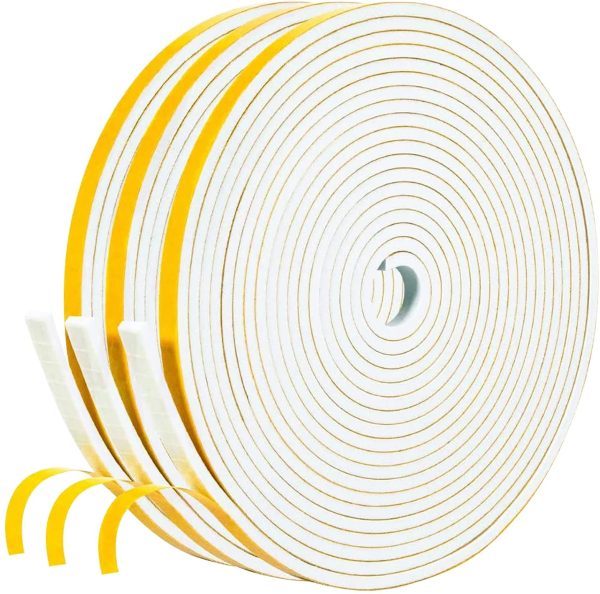 Self Adhesive Foam Tape 6mm Wide X 3mm Thick White Colour Weatherstripping Door Window Seal Door Draught Excluder, 3 Pcs Each 5M Long White - Image 4