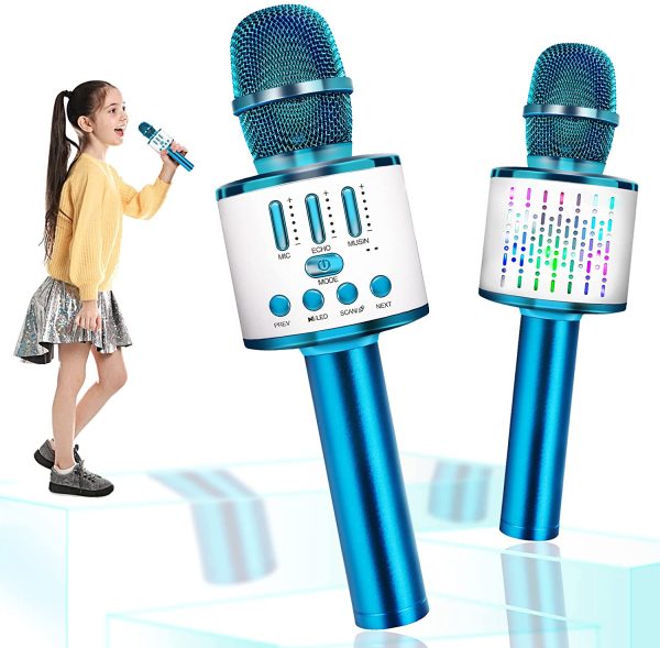 Microphone for Kids, Kids Microphone for Singing with LED Lights, Bluetooth Microphone Wireless with Speaker, Kids Karaoke Machine with Portable Microphone (MKF04-BU) - Image 4