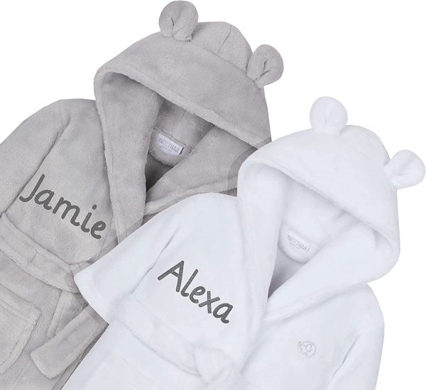 Personalised Embroidered Baby Bath Robe Dressing Gown Soft Gift Pink/Blue/White Teddy Ears Boy Girl Present 0-24 Months - Image 4