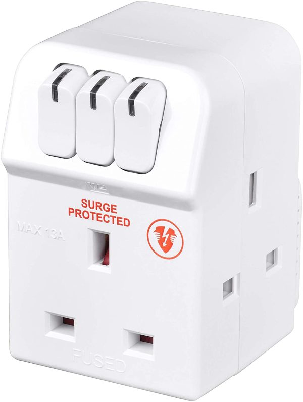 MSWRG3-MP Three Socket Surge Protected Adaptor with Individual Switches - Image 2