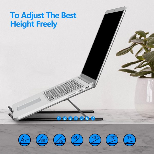 Laptop Stand Foldable, Laptop Holder Ventilated Desktop Cooling Stand 7 Levels Adjustable Aluminum Notebook Riser for MacBook Pro/Air, HP, Lenovo, Sony, Dell, More 10-15.6?? Laptops - Black - Image 6